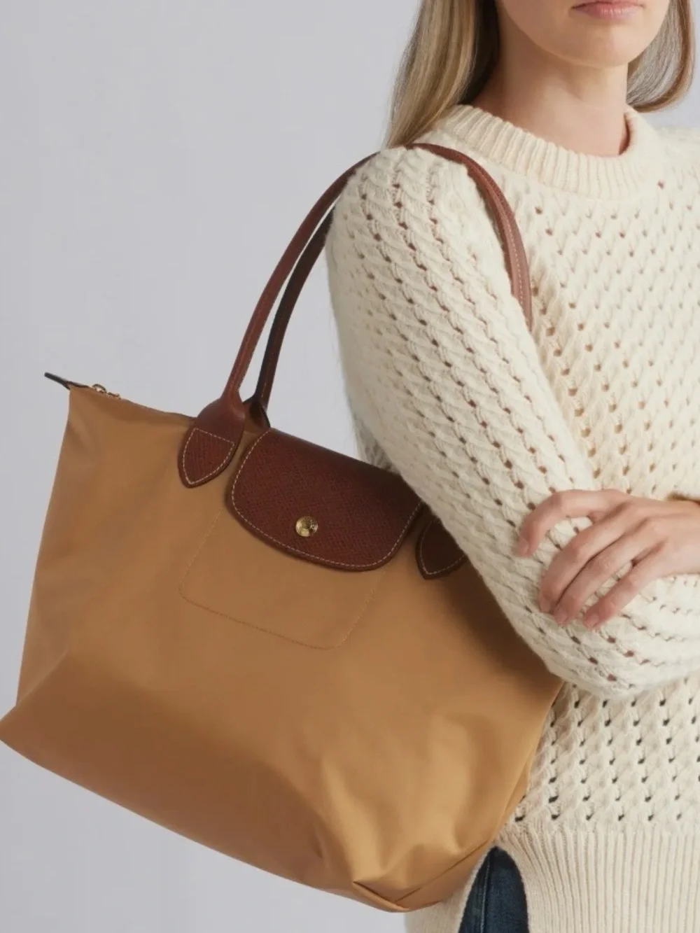 Longchamp Large Le Pliage Tote (Fawn with brown trim & gold hardware)